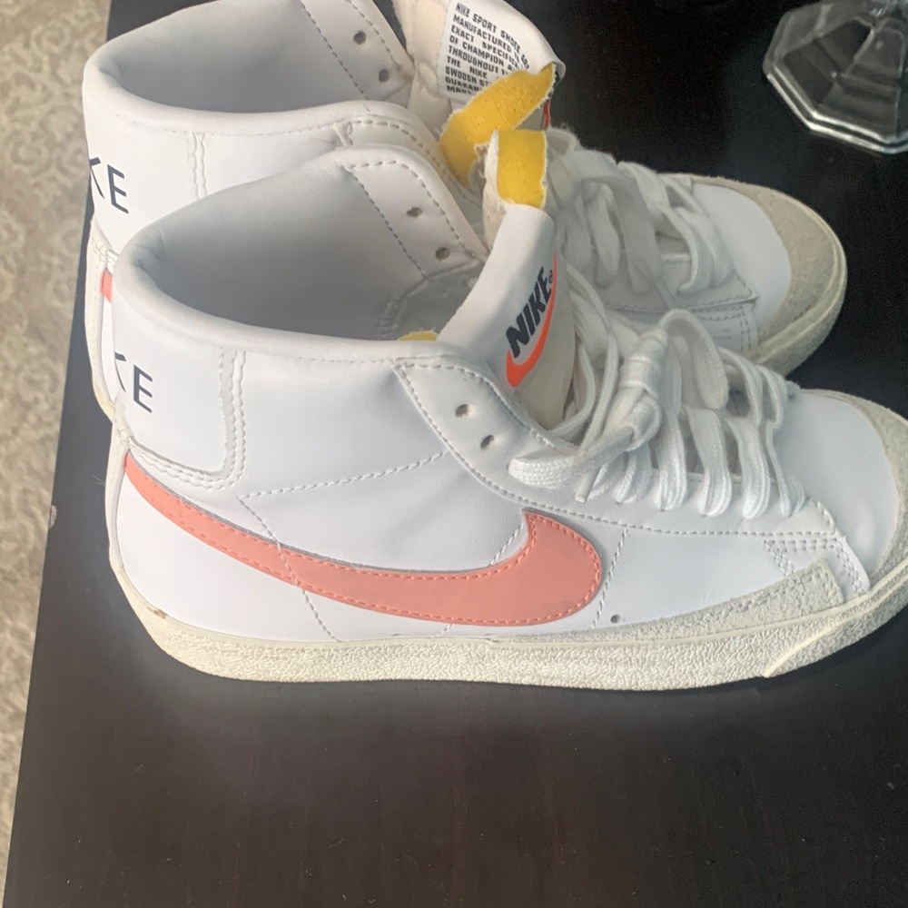 Girl Nike White and Pink High-Tops with Yellow Accents - Picture 2 of 6